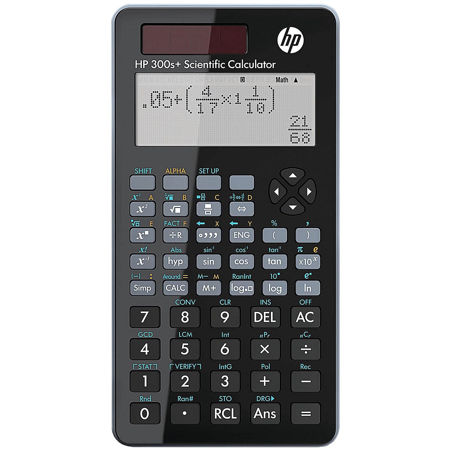 HP 300S+ 4 Line Scientific Calculator, Solar and Battery Power, Black