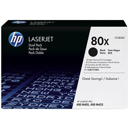 HP 80X Black Laser Toner Cartridges (Twin Pack) CF280XD