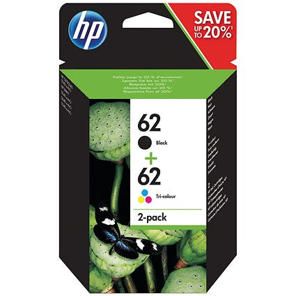 HP 62 Black/Tri-Colour Ink Cartridges (2 Cartridges)
