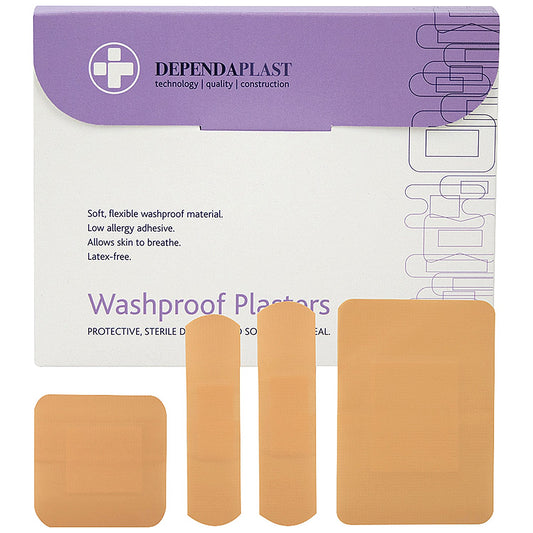 Dependaplast Washproof Plasters, 4 Assorted Sizes, Pack of 100