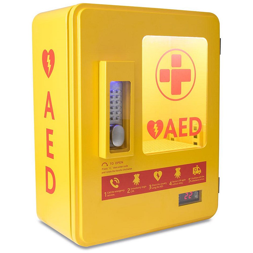Reliance Medical Yellow AED Alarmed Outdoor Wall Mountable Heated Metal Cabinet