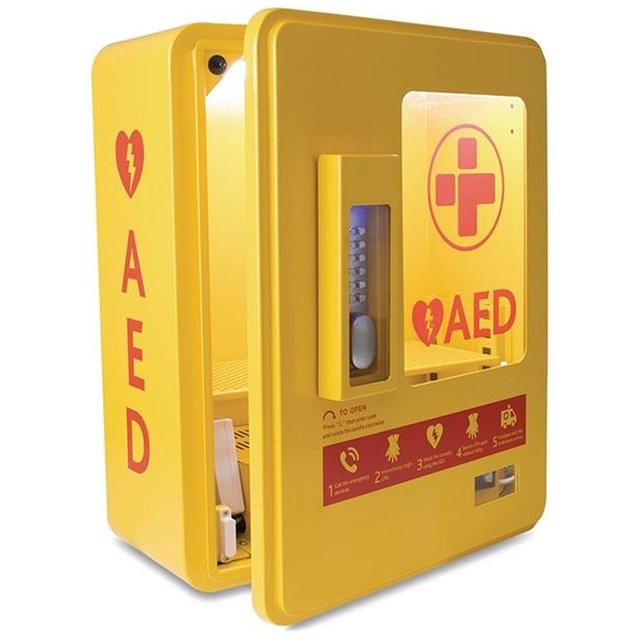 Reliance Medical Yellow AED Alarmed Outdoor Wall Mountable Heated Metal Cabinet