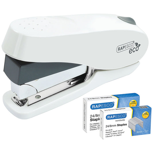 Rapesco ECO Luna Half Strip Stapler, Capacity 50 Sheets, White