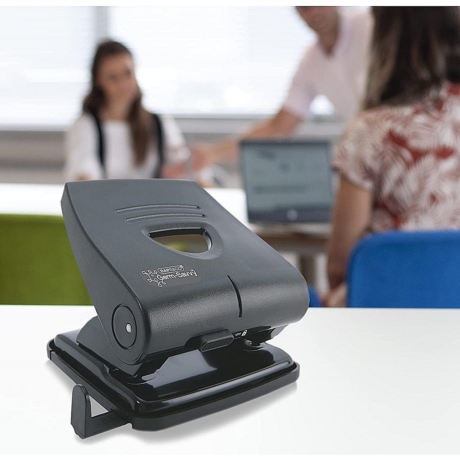 Rapesco Germ-Savvy 827-P 2 Hole Punch, Capacity 30 Sheets, Black