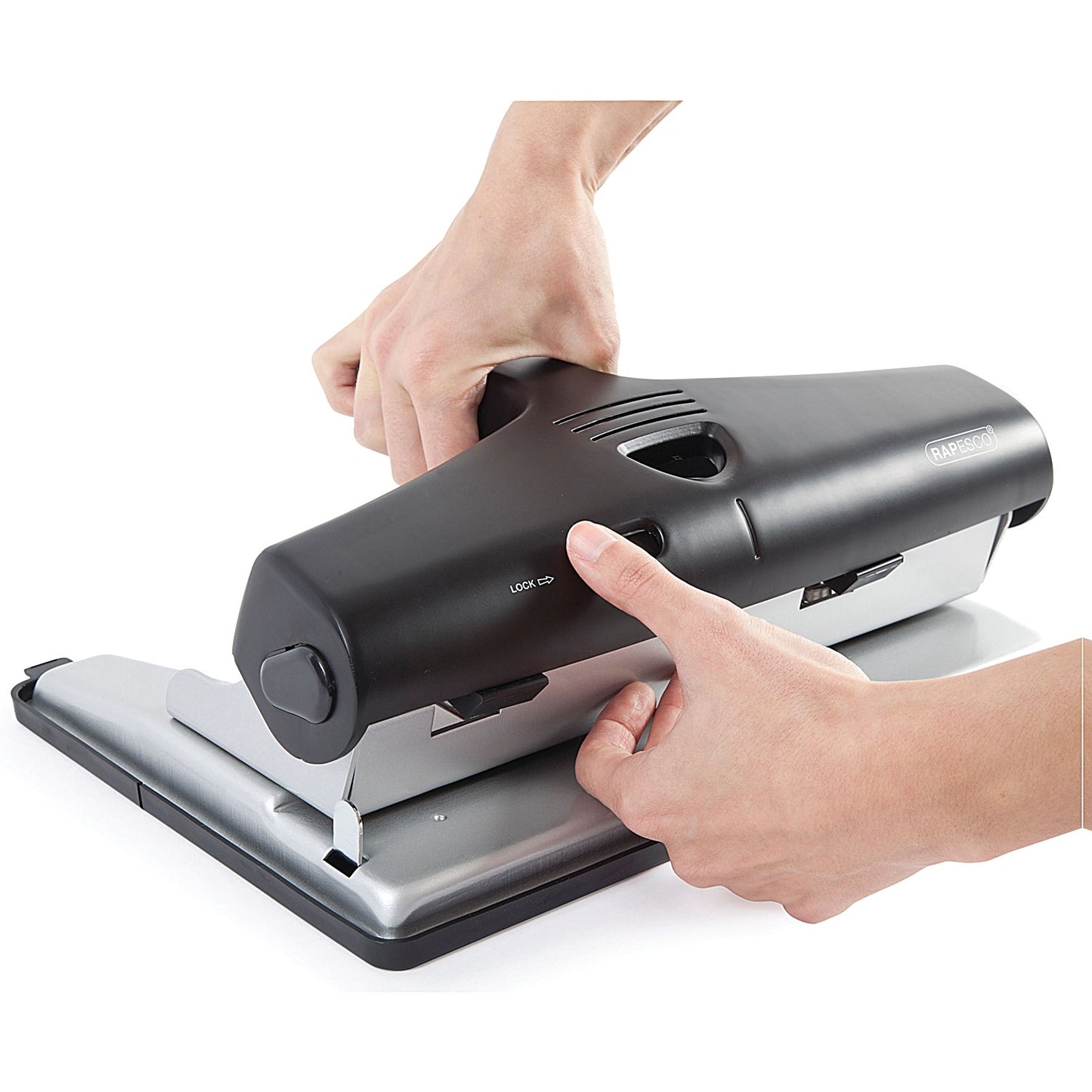 Rapesco 95 Adjustable 2, 3 and 4 Hole Punch, Capacity 32 Sheets, Silver and Black