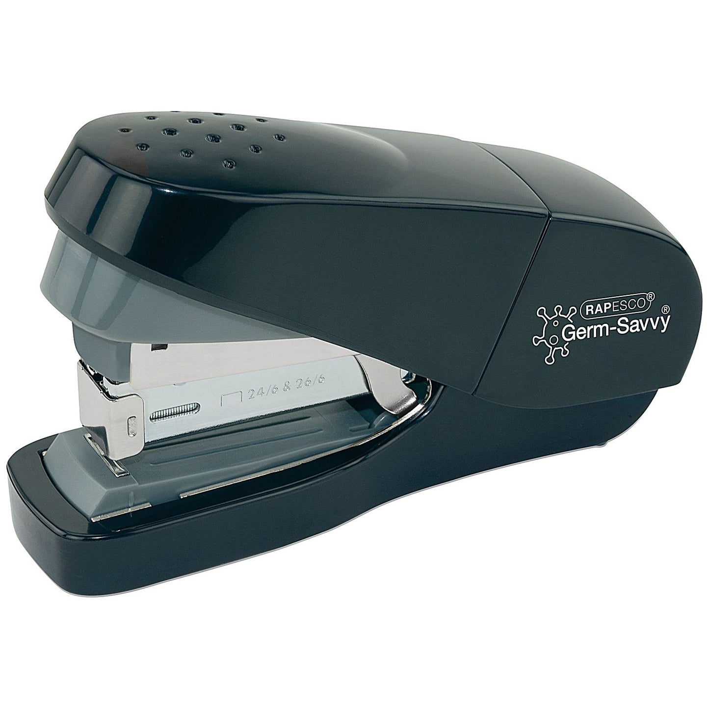 Rapesco Germ-Savvy Eco Flat Clinch Half Strip Stapler, Capacity 30 Sheets, Black