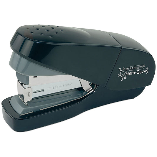 Rapesco Germ-Savvy Eco Flat Clinch Half Strip Stapler, Capacity 30 Sheets, Black