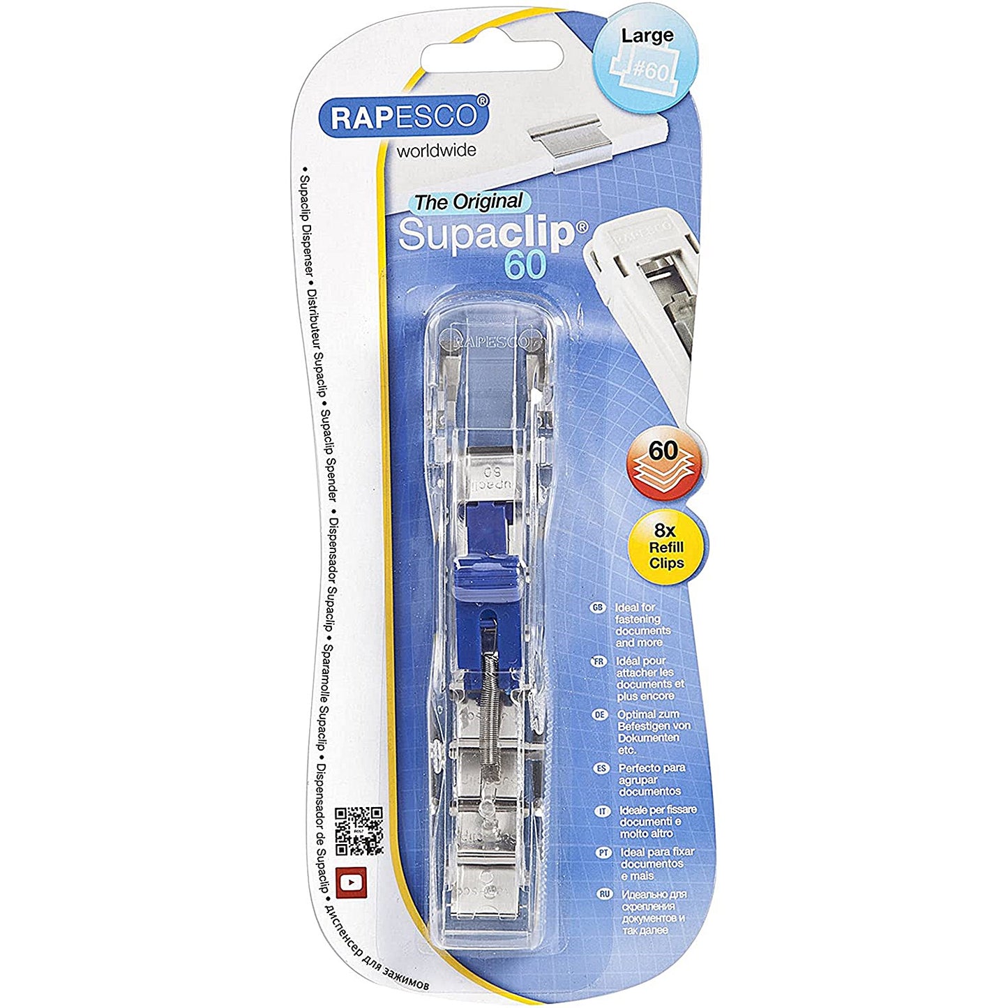 Rapesco Supaclip 60 Dispenser with 8 Clips - Stainless Steel