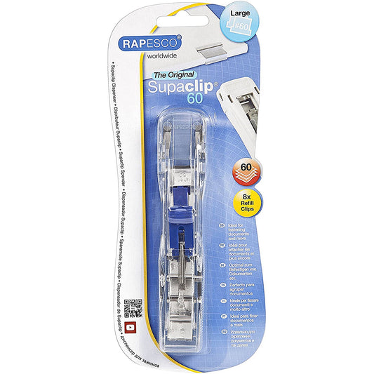 Rapesco Supaclip 60 Dispenser with 8 Clips - Stainless Steel