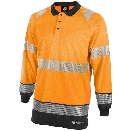 Beeswift High Visibility Two Tone Long Sleeve Polo Shirt, Orange & Black, Large Easy2Order : HVTT015ORBLL