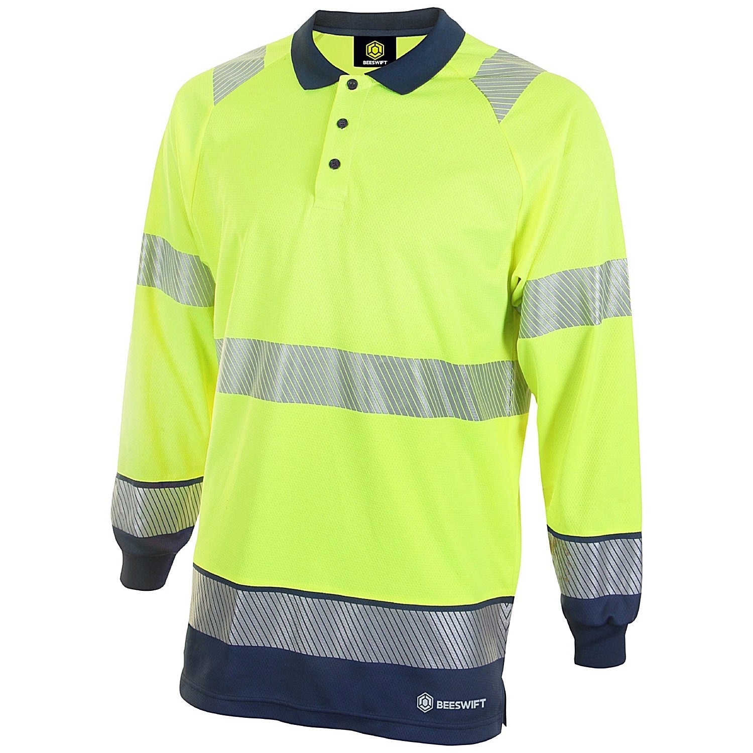 Beeswift High Visibility Two Tone Long Sleeve Polo Shirt, Saturn Yellow & Navy Blue, Large Easy2Order : HVTT015SYNL