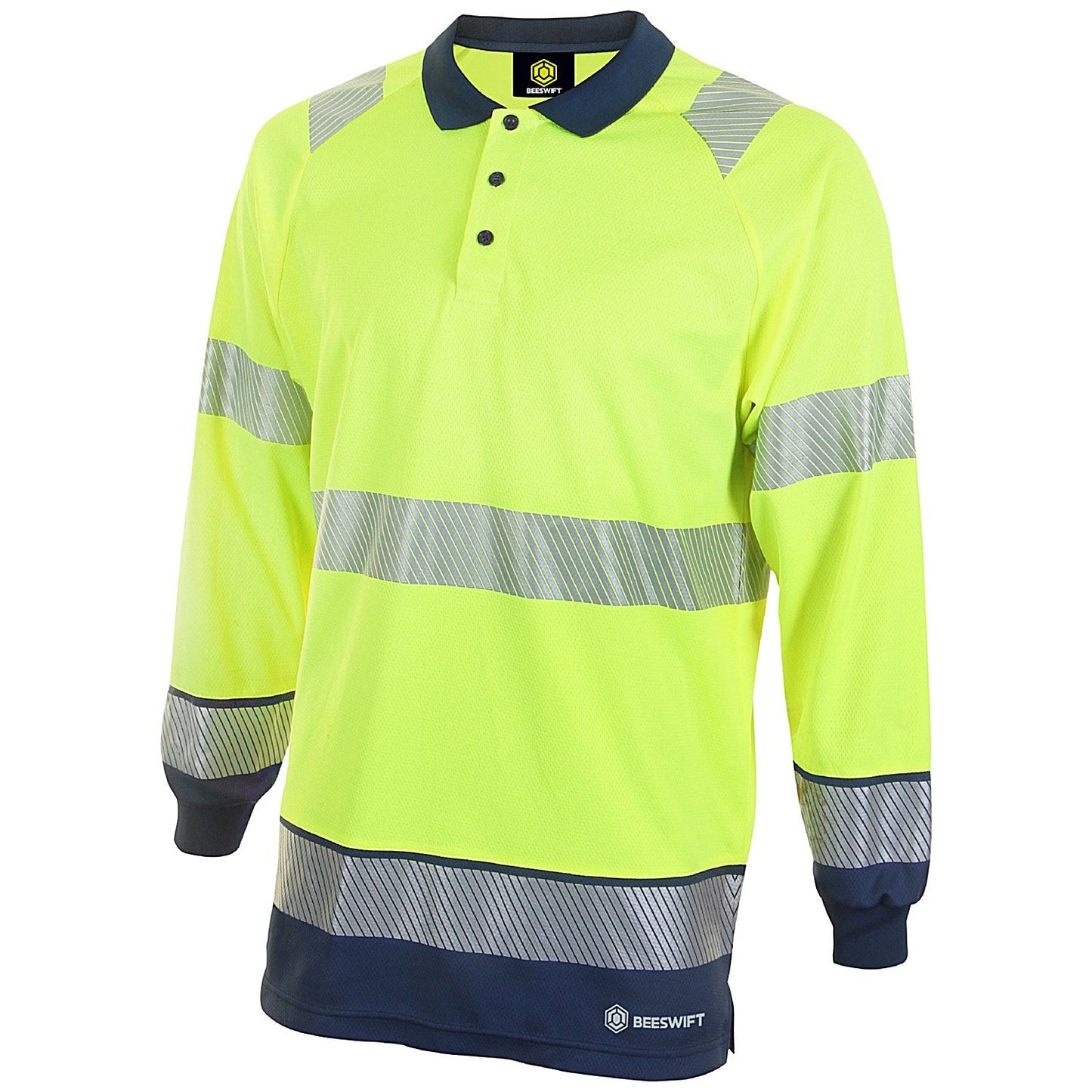 Beeswift High Visibility Two Tone Long Sleeve Polo Shirt, Saturn Yellow & Navy Blue, Small Easy2Order : HVTT015SYNS