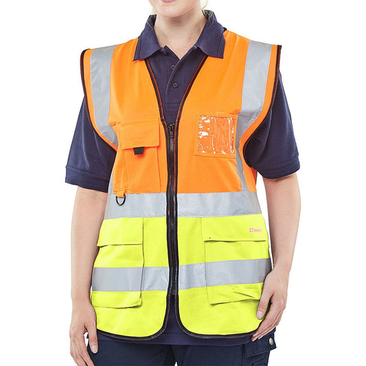 Beeswift Two Tone Executive Waistcoat, Orange & Saturn Yellow, XL Easy2Order : HVWC2TORSYXL