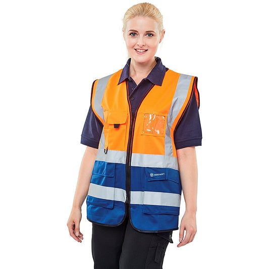 Beeswift Two Tone Executive Waistcoat, Orange & Navy Blue, XS Easy2Order : HVWCTTORNXS