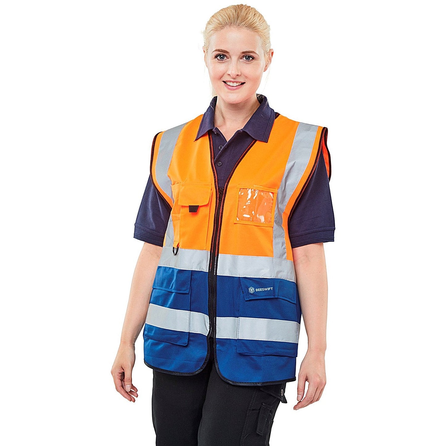Beeswift Two Tone Executive Waistcoat, Orange & Navy Blue, 2XL Easy2Order : HVWCTTORNXXL