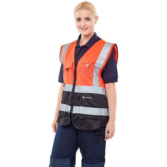 Beeswift Two Tone Executive Waistcoat, Red & Black, XS Easy2Order : HVWCTTREBLXS