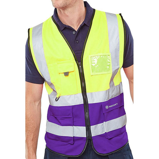 Beeswift Two Tone Executive Waistcoat, Saturn Yellow & Purple, Small Easy2Order : HVWCTTSYPUS