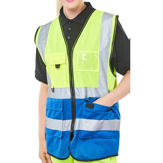 Beeswift Two Tone Executive Waistcoat, Saturn Yellow & Royal Blue, 3XL Easy2Order : HVWCTTSYRXXXL