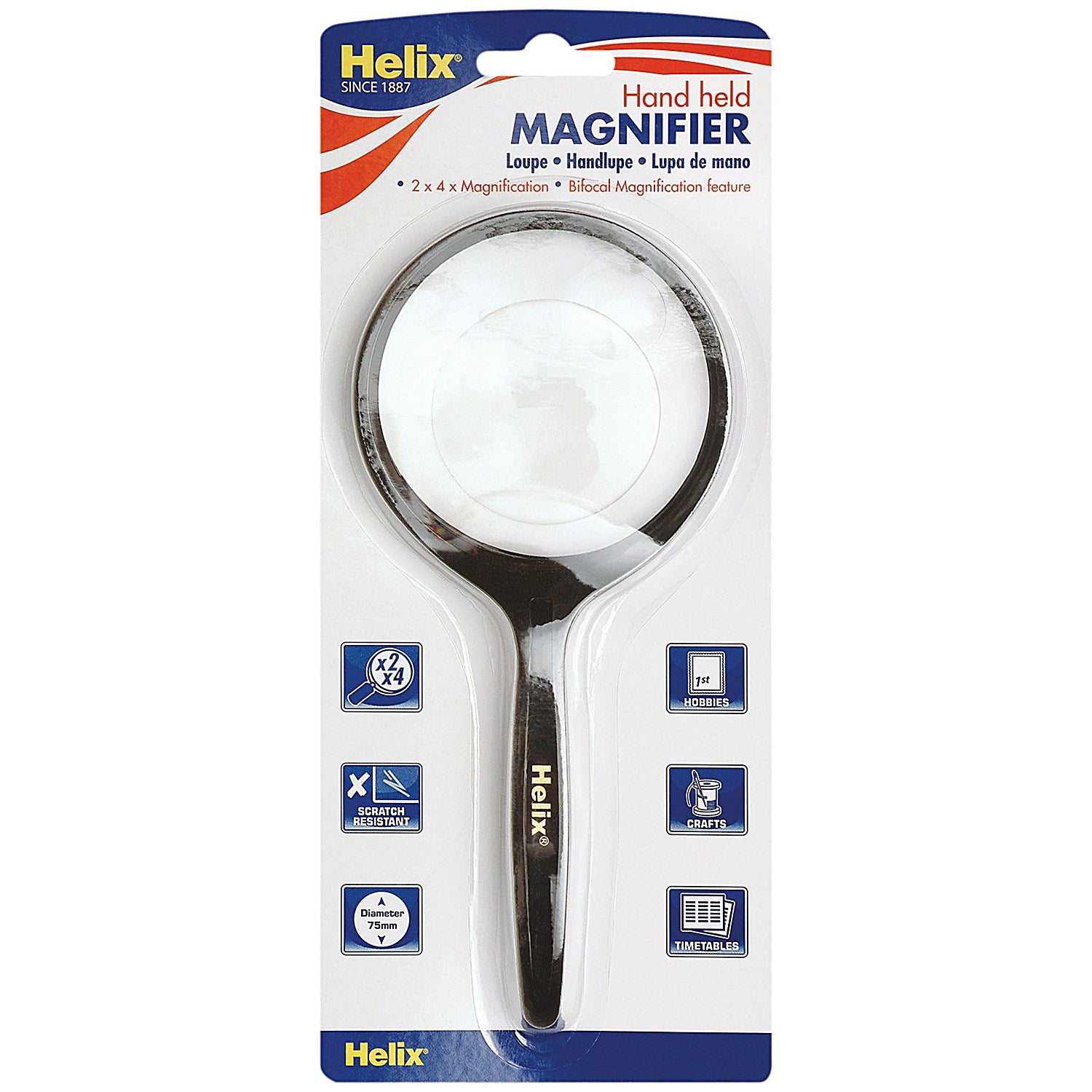 Helix Bifocal Magnifying Glass Hand Held 75mm