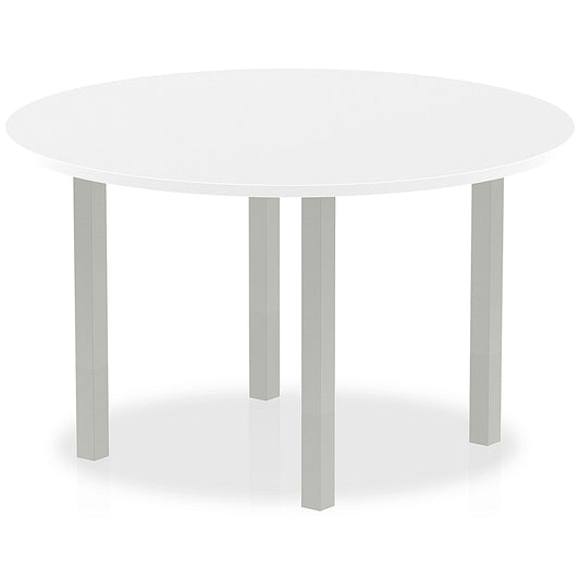 Impulse Circular Table, 1200mm, White, Silver Post Leg