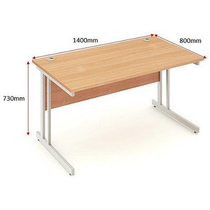 Impulse 1400mm Rectangular Desk, Silver Cantilever Leg, Beech