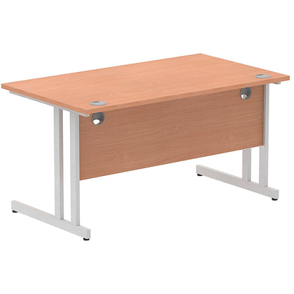 Impulse 1400mm Rectangular Desk, Silver Cantilever Leg, Beech