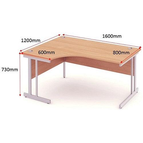 Impulse 1600mm Corner Desk, Left Hand, Silver Cantilever Leg, Beech