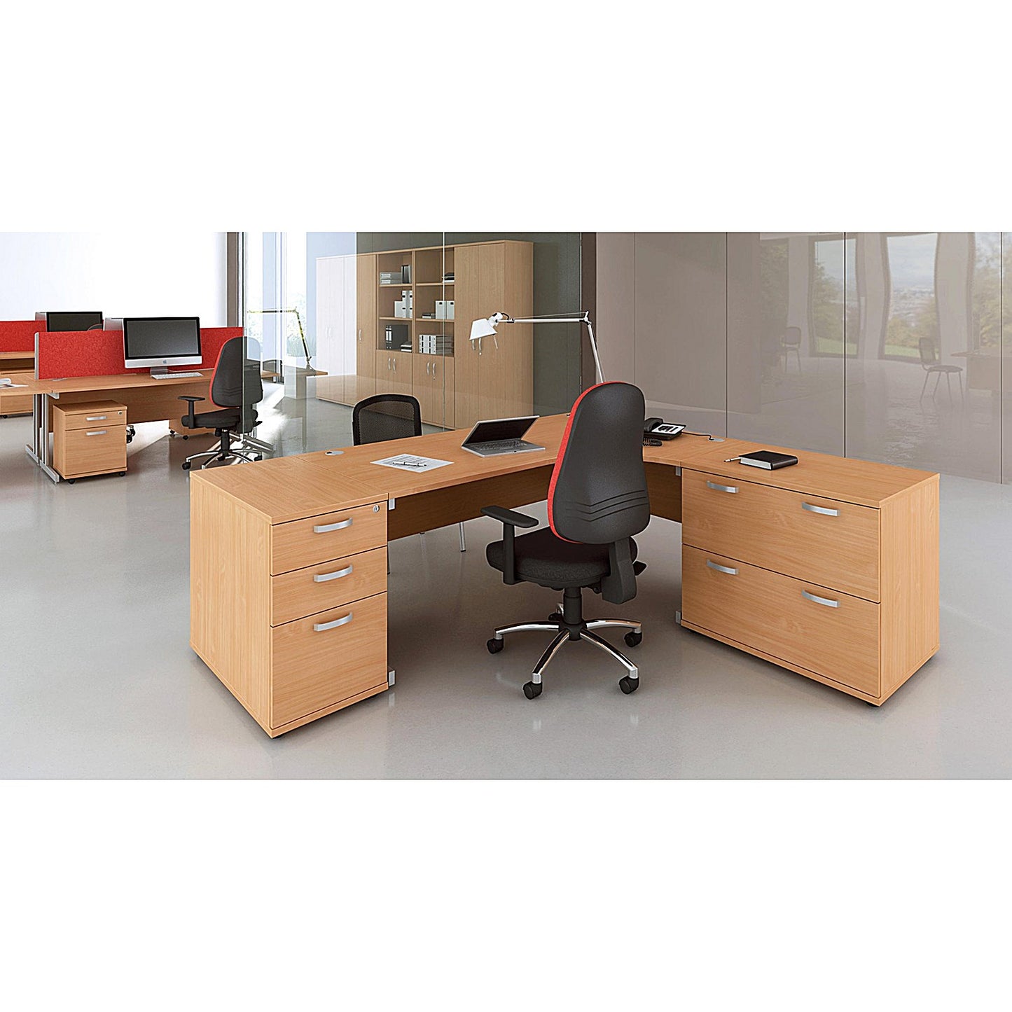 Impulse 1600mm Corner Desk, Right Hand, Silver Cantilever Leg, Beech