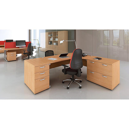 Impulse 1600mm Corner Desk, Right Hand, Silver Cantilever Leg, Beech