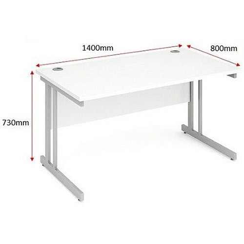 Impulse 1400mm Rectangular Desk, Silver Cantilever Leg, White