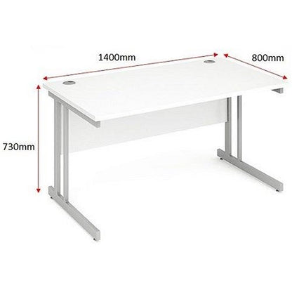 Impulse 1400mm Rectangular Desk, Silver Cantilever Leg, White