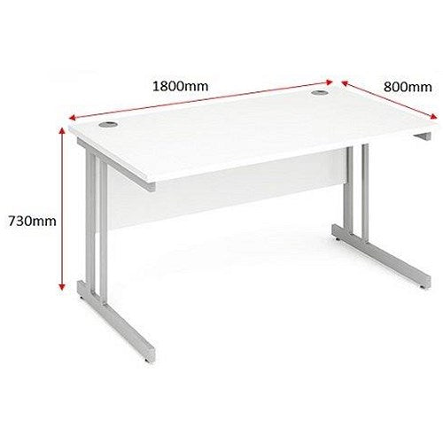 Impulse 1800mm Rectangular Desk, Silver Cantilever Leg, White
