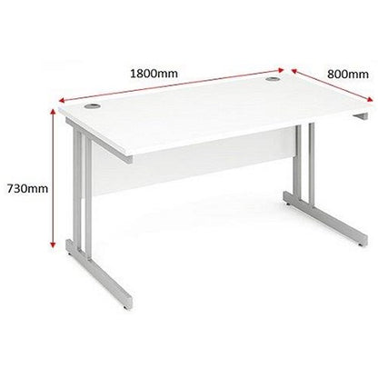 Impulse 1800mm Rectangular Desk, Silver Cantilever Leg, White