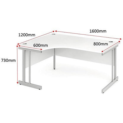Impulse 1600mm Corner Desk, Left Hand, Silver Cantilever Leg, White