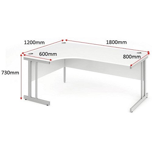 Impulse 1800mm Corner Desk, Left Hand, Silver Cantilever Leg, White