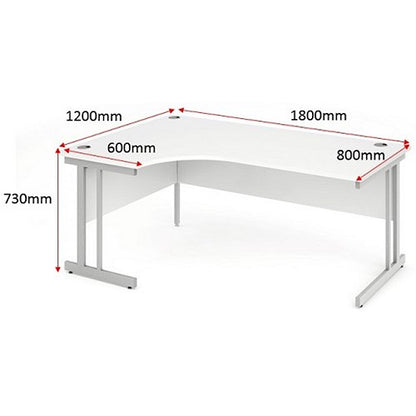 Impulse 1800mm Corner Desk, Left Hand, Silver Cantilever Leg, White