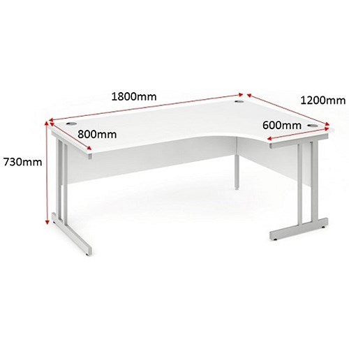 Impulse 1800mm Corner Desk, Right Hand, Silver Cantilever Leg, White