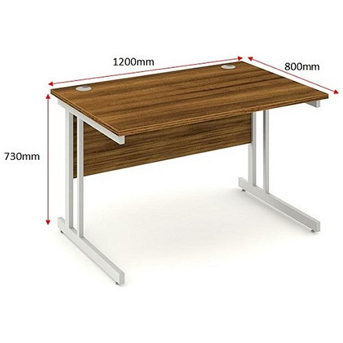 Impulse 1200mm Rectangular Desk, Silver Cantilever Leg, Walnut