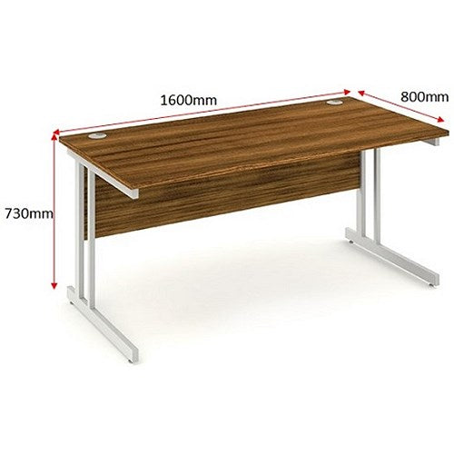 Impulse 1600mm Rectangular Desk, Silver Cantilever Leg, Walnut