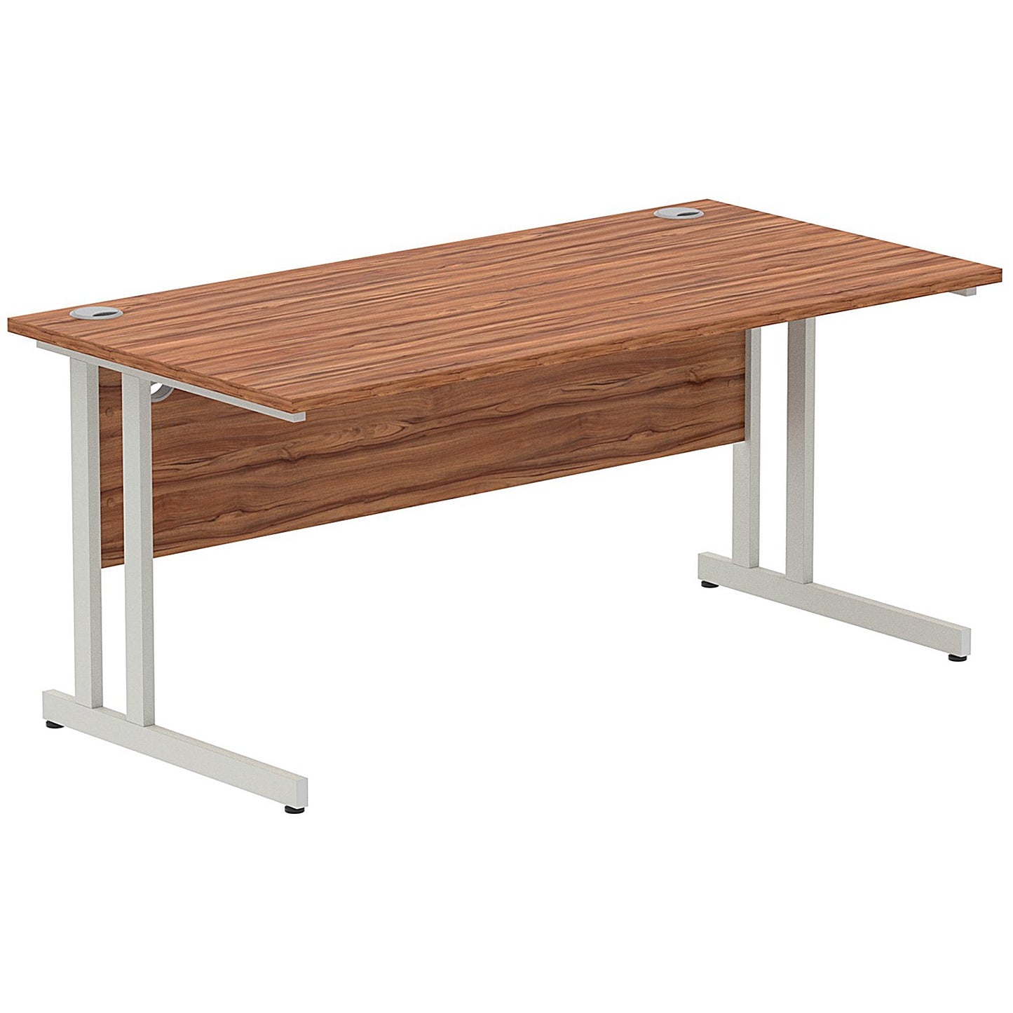 Impulse 1600mm Rectangular Desk, Silver Cantilever Leg, Walnut
