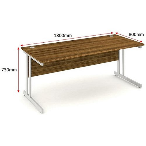 Impulse 1800mm Rectangular Desk, Silver Cantilever Leg, Walnut