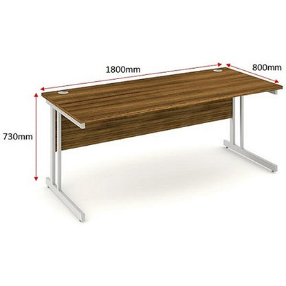 Impulse 1800mm Rectangular Desk, Silver Cantilever Leg, Walnut
