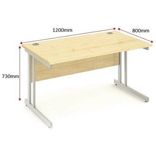 Impulse 1200mm Rectangular Desk, Silver Cantilever Leg, Maple