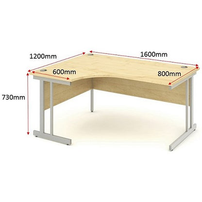 Impulse 1600mm Corner Desk, Left Hand, Silver Cantilever Leg, Maple