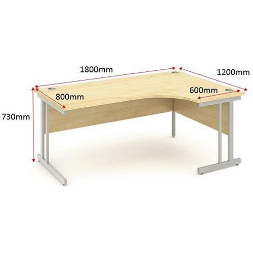 Impulse 1800mm Corner Desk, Right Hand, Silver Cantilever Leg, Maple