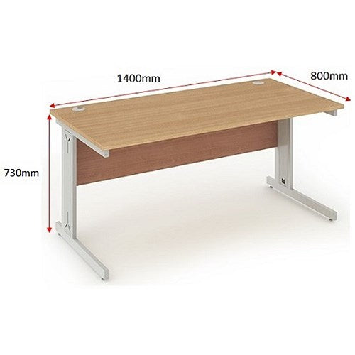Impulse 1400mm Rectangular Desk, Silver Cable Managed Leg, Beech