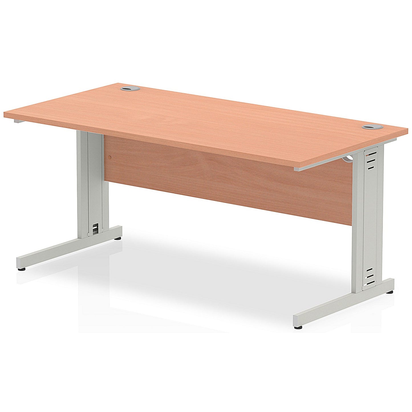 Impulse 1600mm Rectangular Desk, Silver Cable Managed Leg, Beech