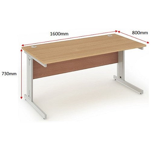 Impulse 1600mm Rectangular Desk, Silver Cable Managed Leg, Beech