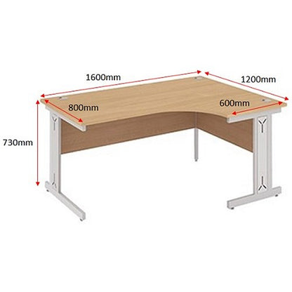 Impulse 1600mm Corner Desk, Right Hand, Silver Cable Managed Leg, Beech