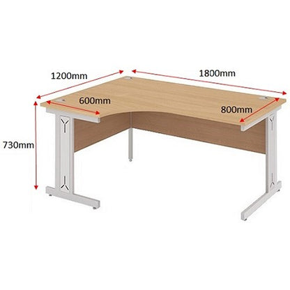 Impulse 1800mm Corner Desk, Left Hand, Silver Cable Managed Leg, Beech
